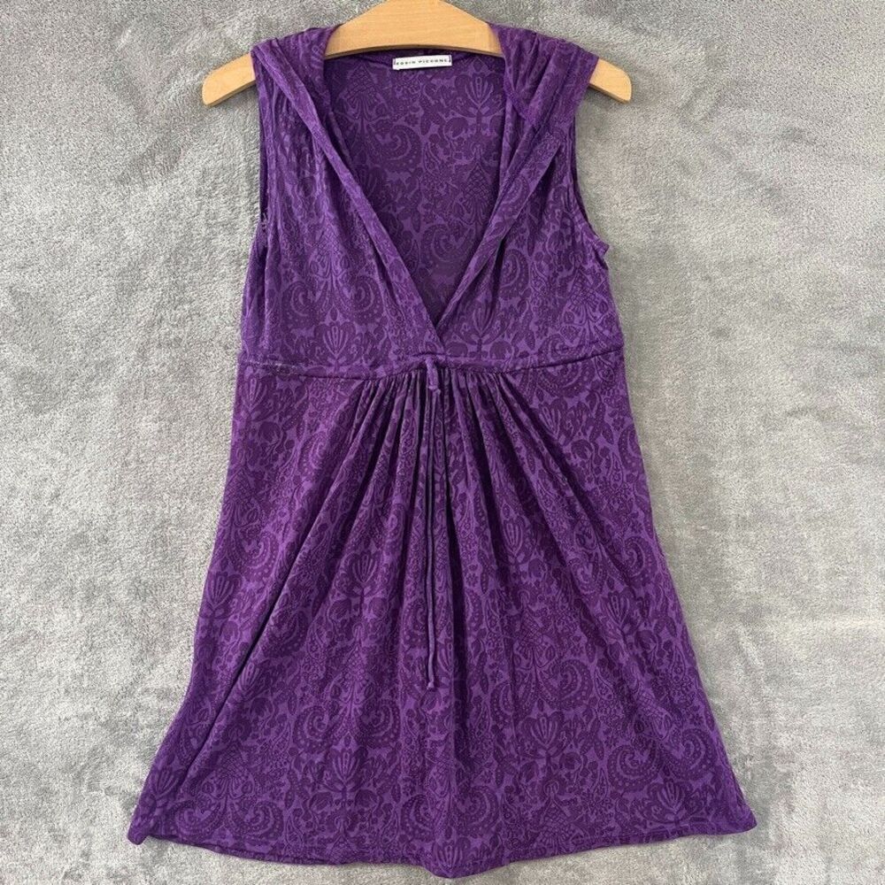 Robin Piccone Swim Cover Up Hooded Dress Purple Burnout Sheer Paisley Size S??